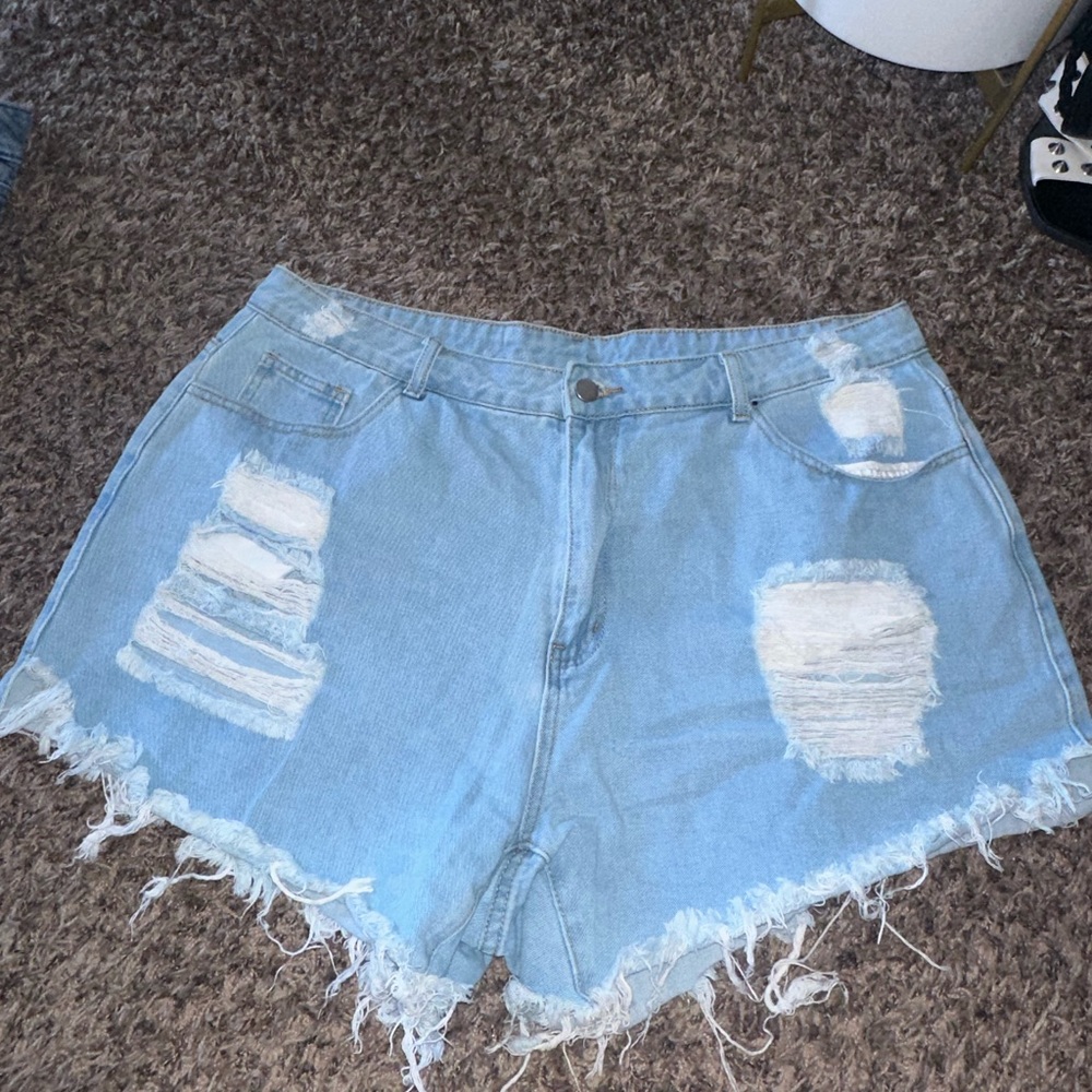 SHEIN Blue Jean Shorts Distressed High-Waisted